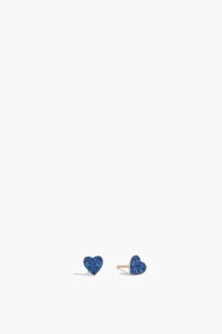 Blue Sapphire Heart Studs In 14k Yellow Gold