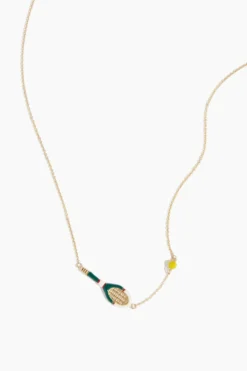 Tennis Pelota Enamel Necklace In Deep Green And Coconut White