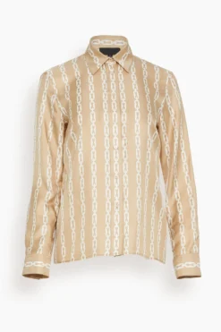 NILI LOTAN Lou Shirt In Chain Link Khaki/Ivory