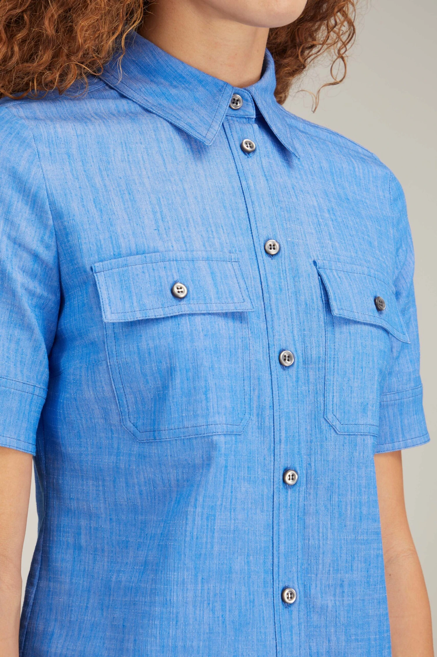 Vesper Stretch Denim Poplin Shirt In Bright Indigo - Image 5