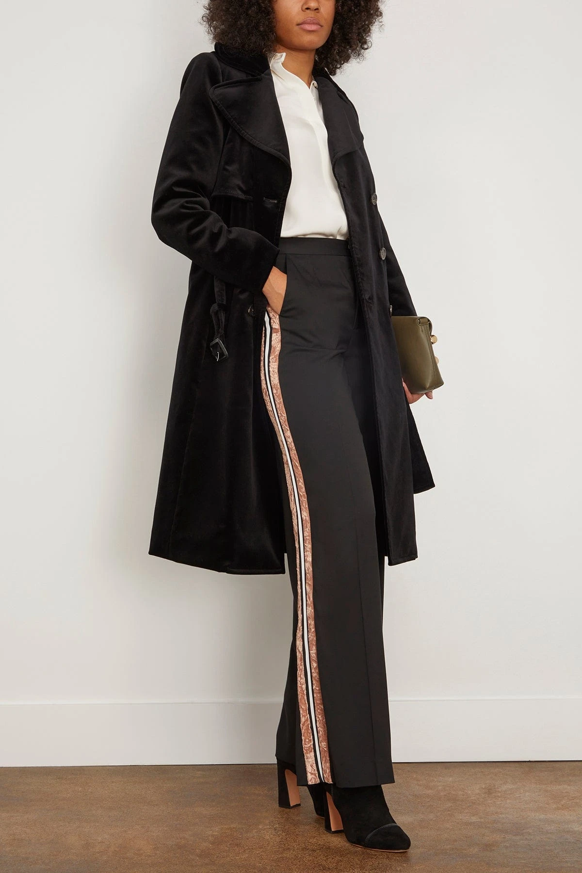 Viva Wide Leg Trouser With Tuxedo Stripe In Black - Image 2