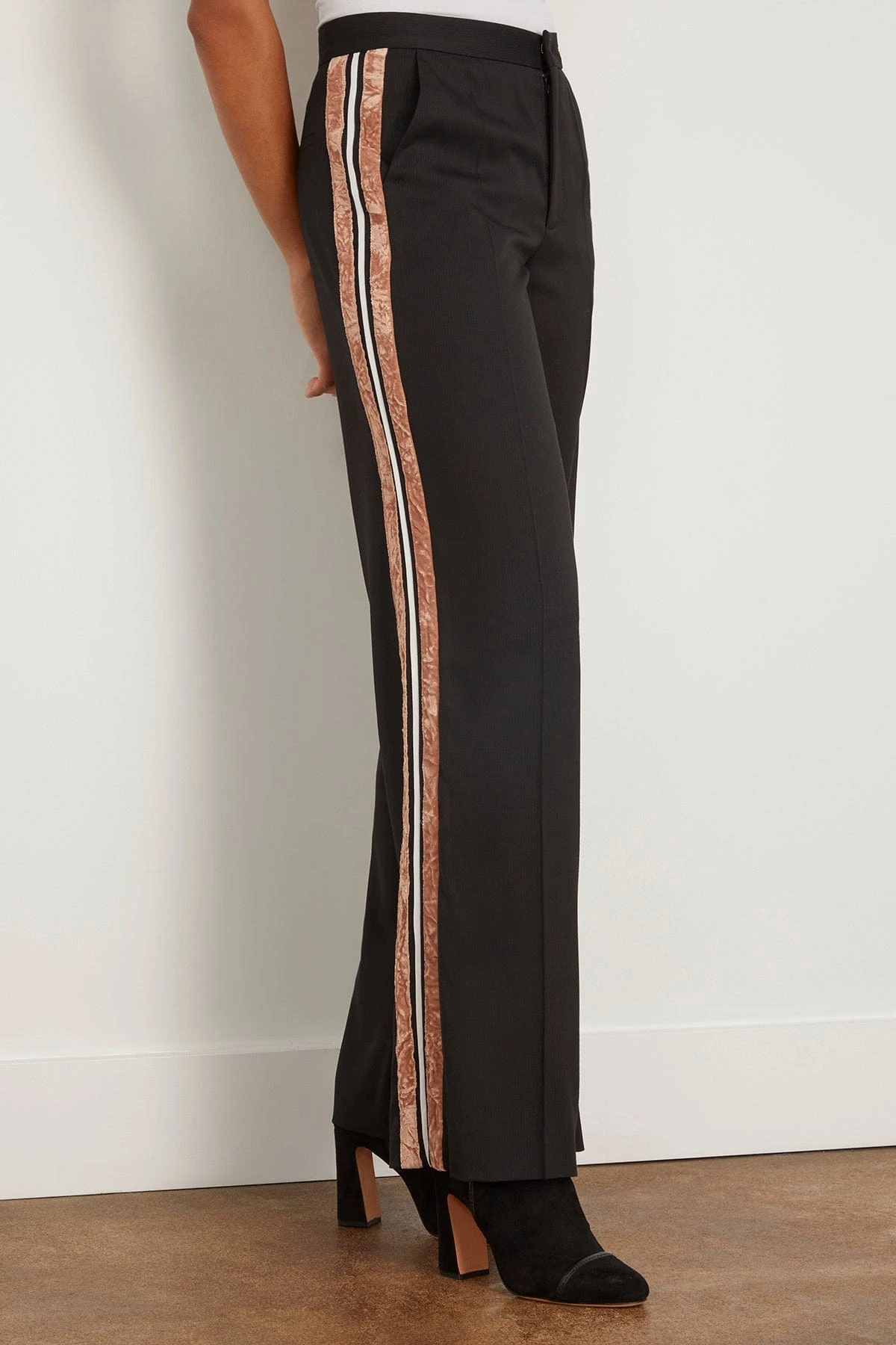 Viva Wide Leg Trouser With Tuxedo Stripe In Black - Image 3