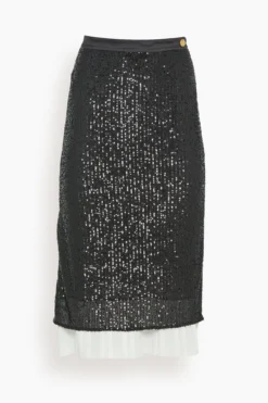 Notte Sequined Straight Pleated Skirt In Black