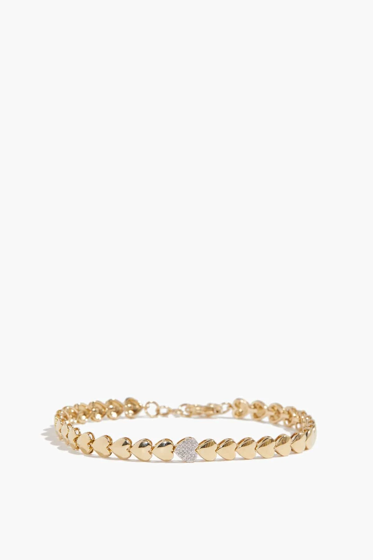 Pave Hearted Bracelet In 14k Yellow Gold