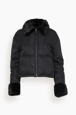 Nylon Bomber Jacket With Mink Trim In Noir