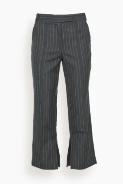 Vera Straight Leg Crop Pant In Grey Pinstripe