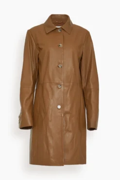 Uvon Long Leather Jacket In Brown