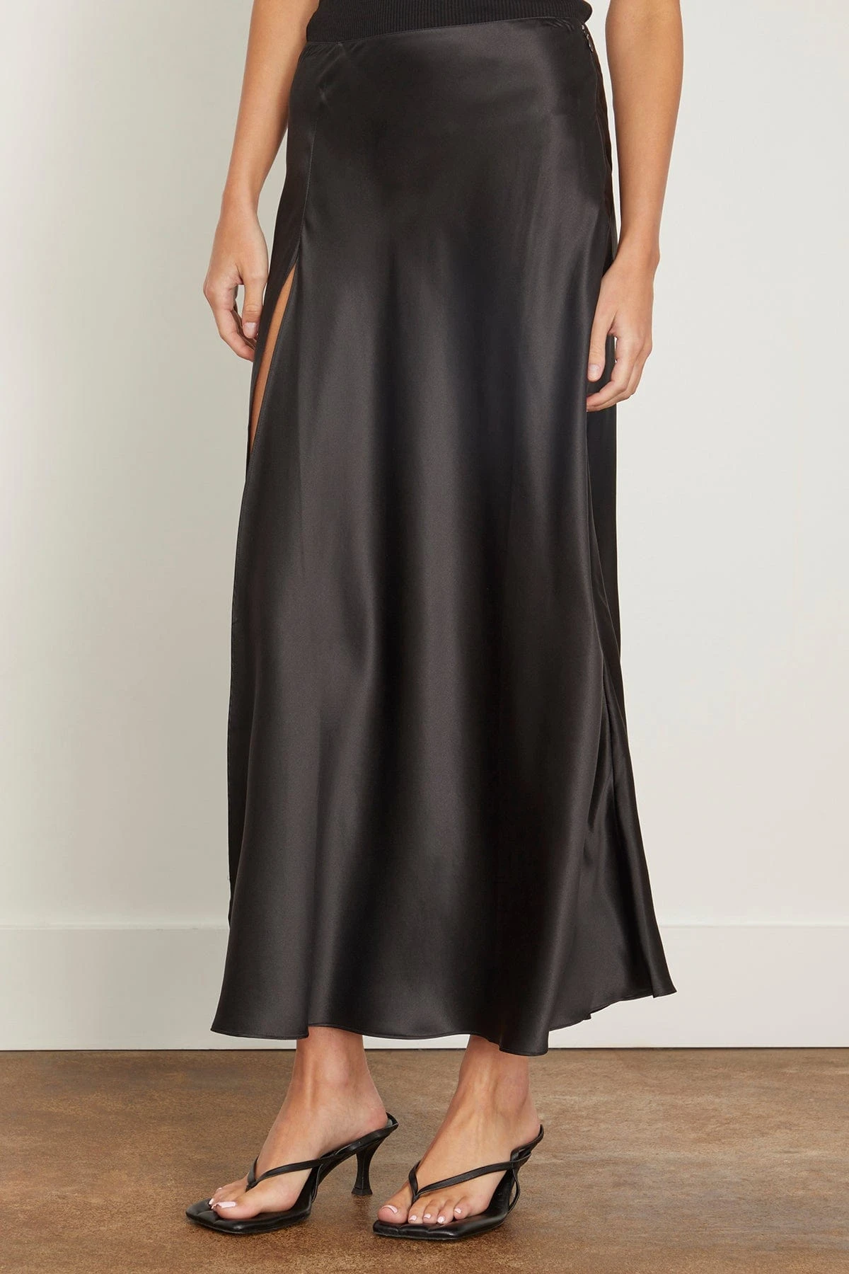Midi Skirt With High Slit In Black - Image 3