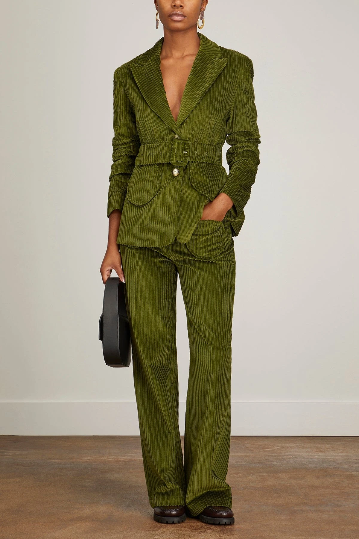 Yoshi Velvet Pants In Kaki - Image 2