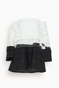 Sacai Wool Melton Mix Cotton Poplin Dress In Off White X Black
