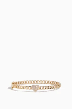 Pave Heart Bangle In 14K Gold