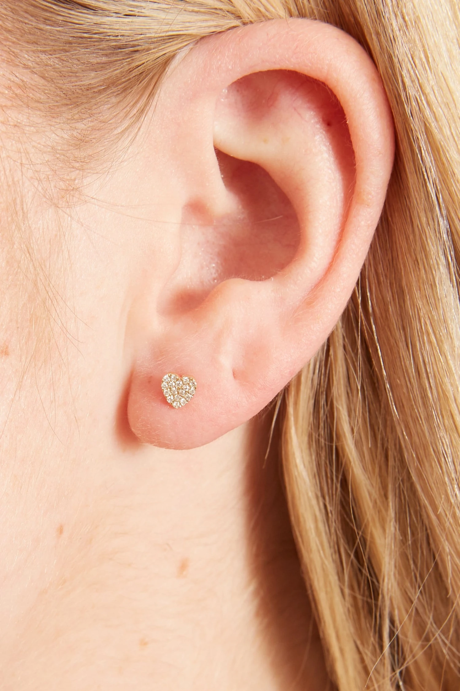 Baby Single Diamond Heart Stud Earring In Yellow Gold - Image 2