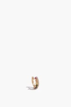 Left Single Diamond And Rainbow Chloe Mini Huggie Earring In 14k Yellow Gold