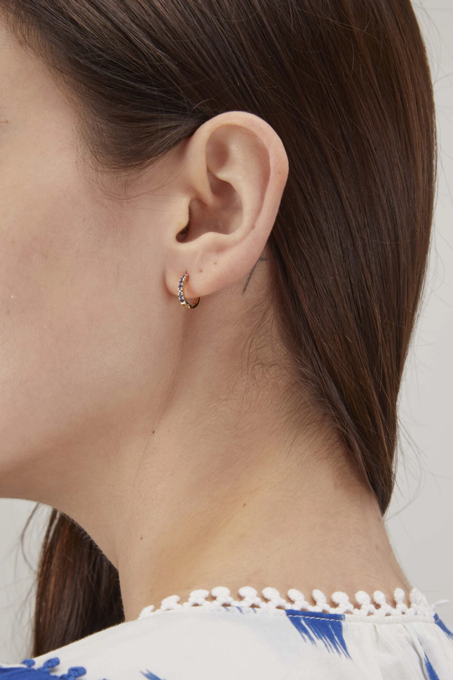 Single Blue Sapphire Mini Huggie In 14k Gold - Image 2