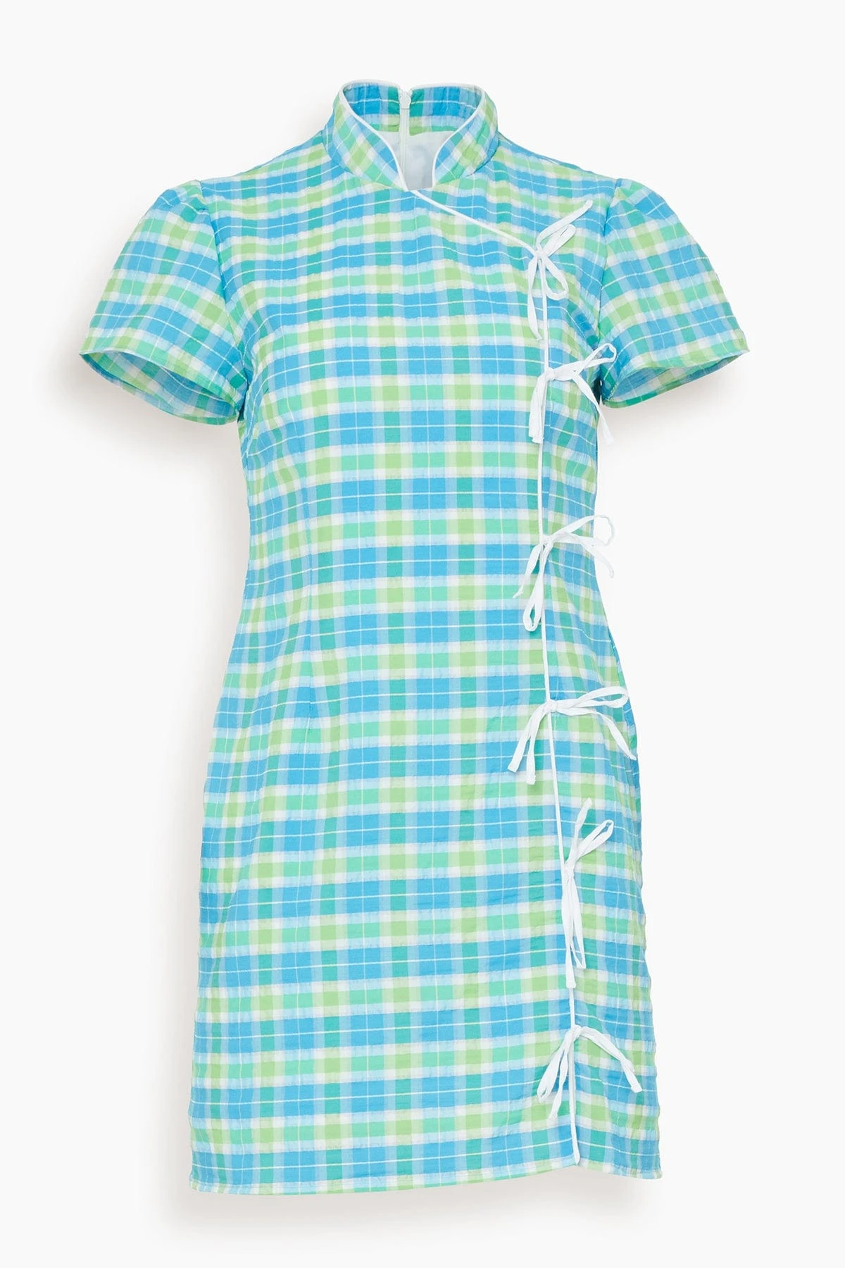 Harlow Seersucker Mini Dress In Blue Check
