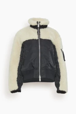 Sacai Faux Shearling X Nylon Twill Mix Blouson In Black X Ecru