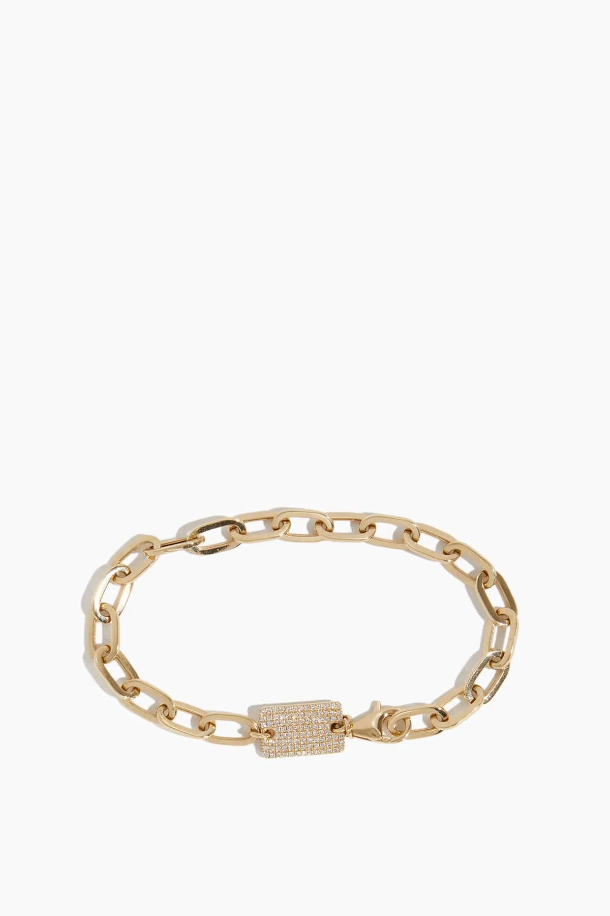 Pave ID Tag Paperclip Bracelet In 14K Gold