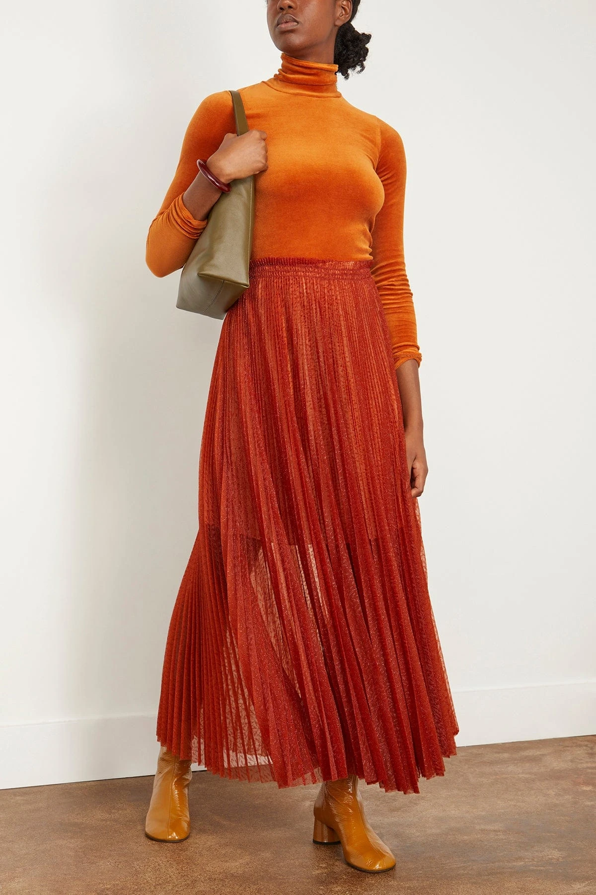 FORTE_FORTE Glitter Jacquard Tulle Skirt In Rust - Image 2
