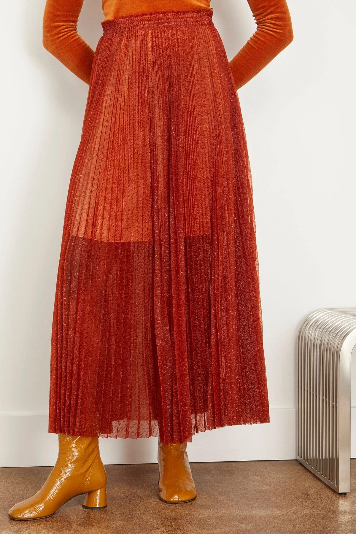 FORTE_FORTE Glitter Jacquard Tulle Skirt In Rust - Image 3