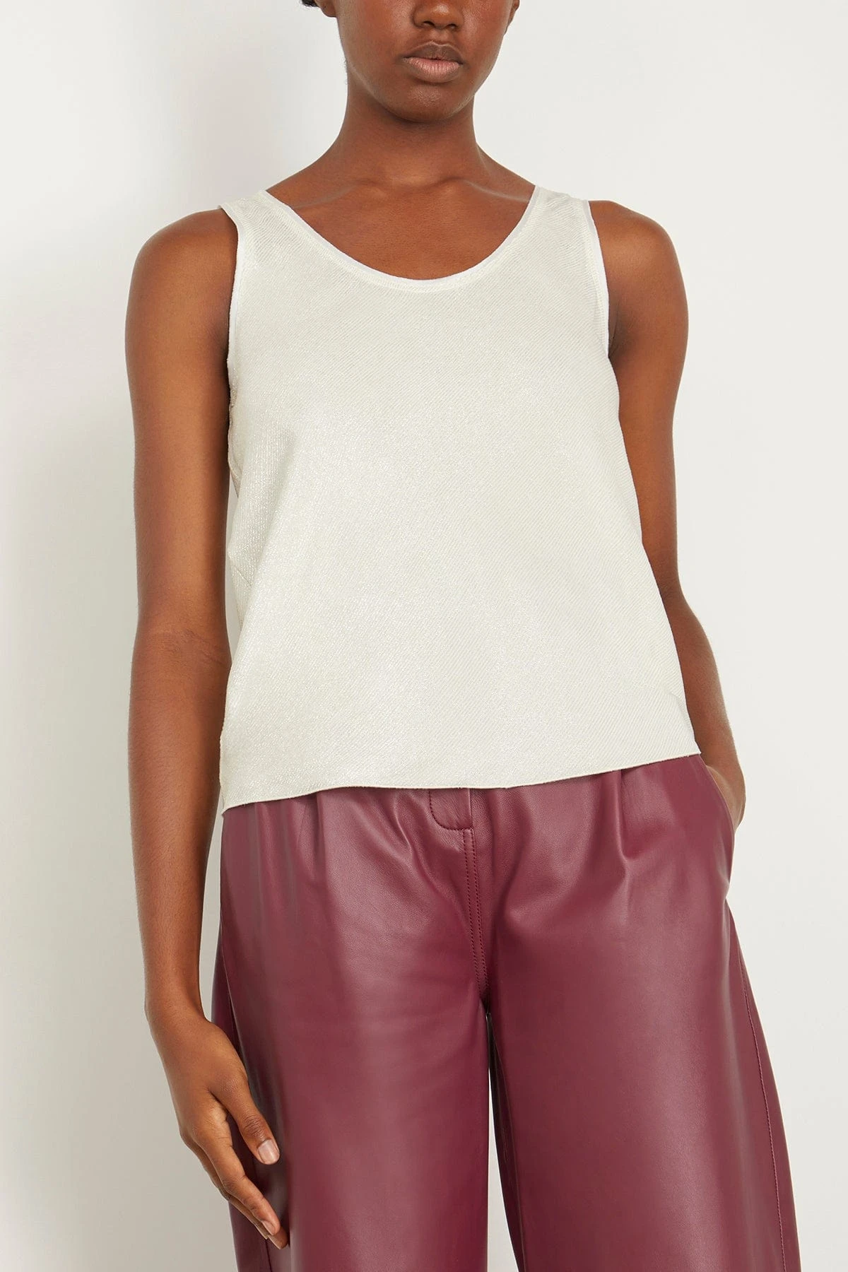 FORTE_FORTE Laminated Velvet Tank Top In Platino - Image 3