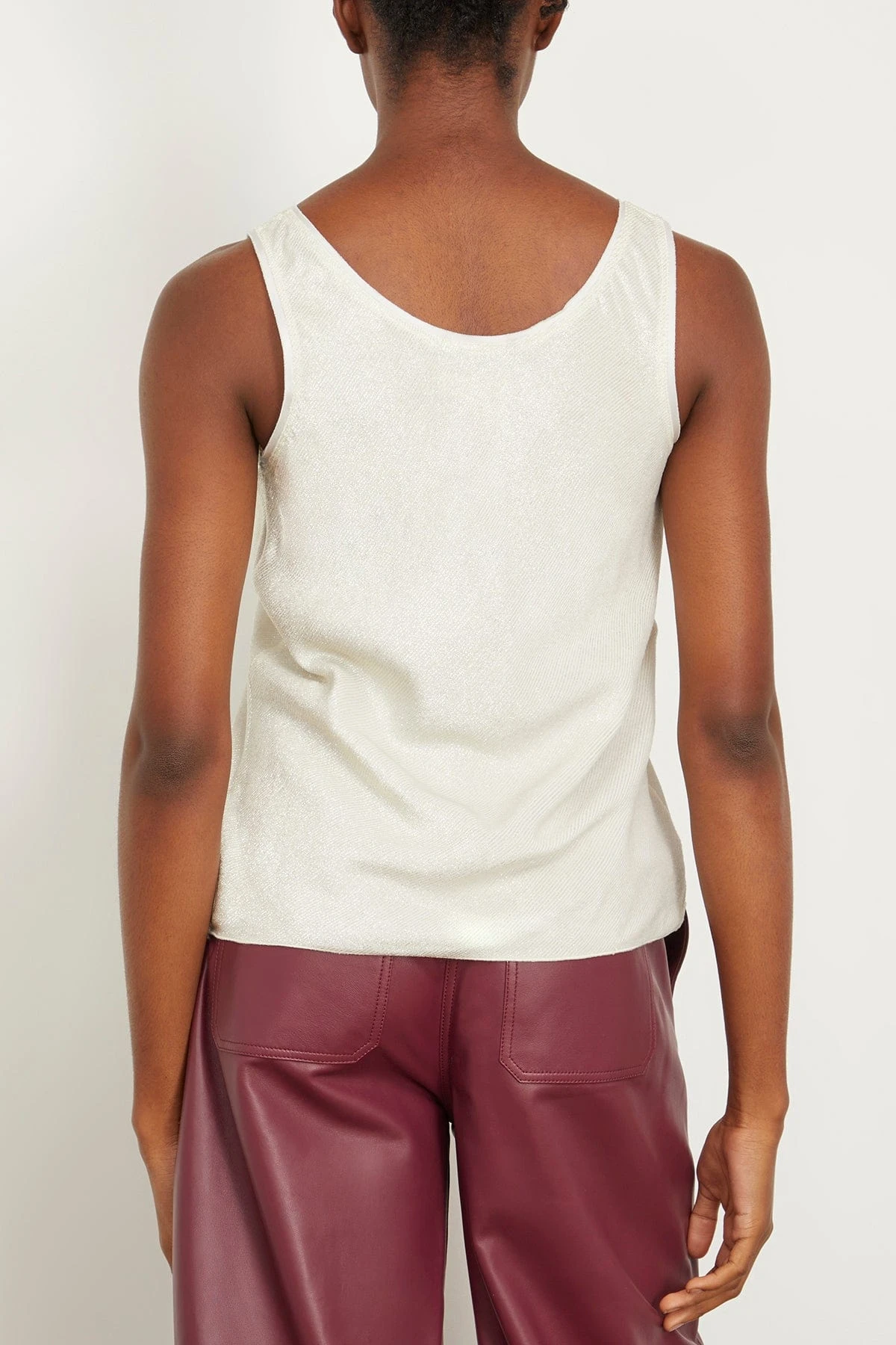 FORTE_FORTE Laminated Velvet Tank Top In Platino - Image 4