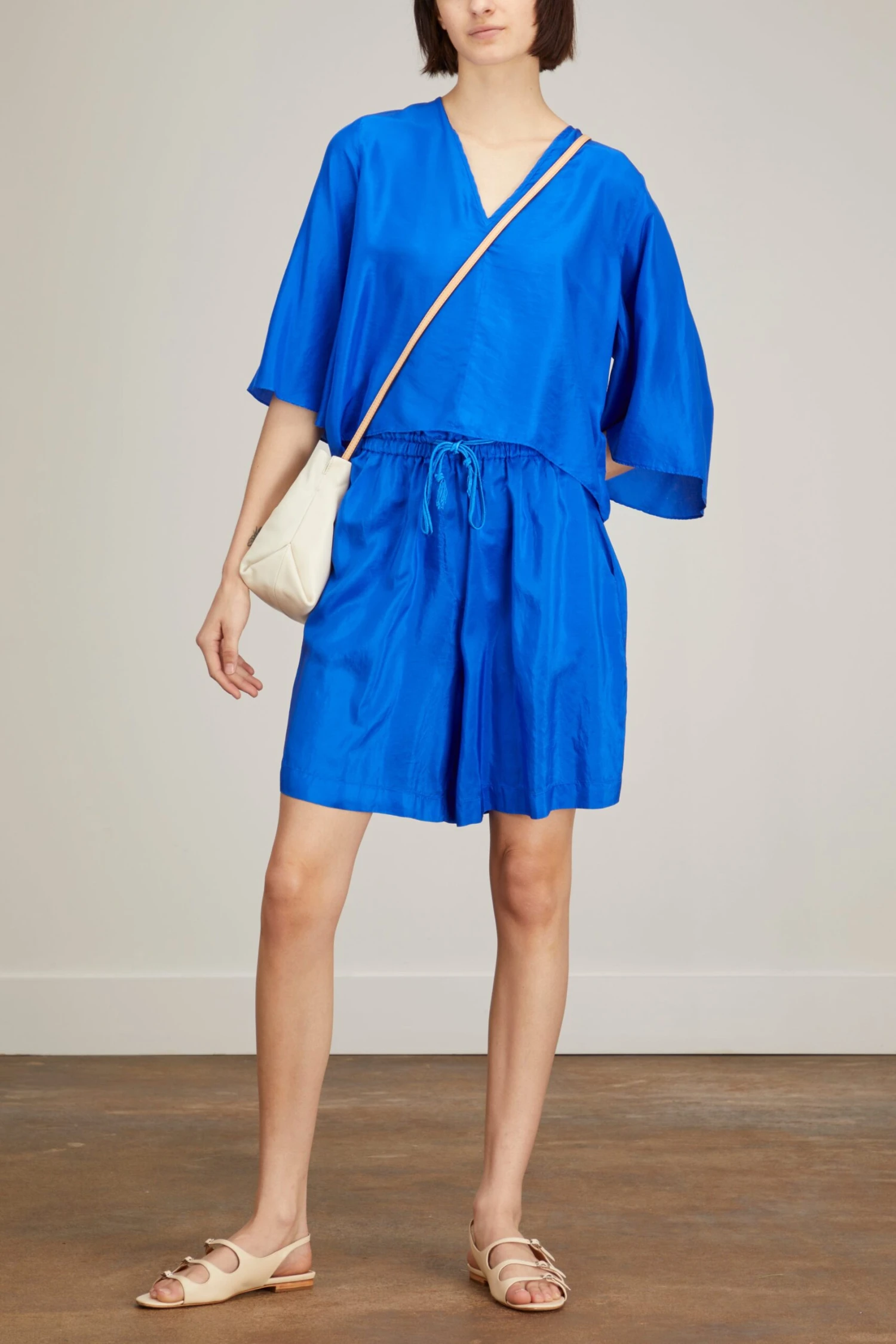 FORTE_FORTE Habotai Silk Drawstring Bermuda Short In Lapis - Image 2