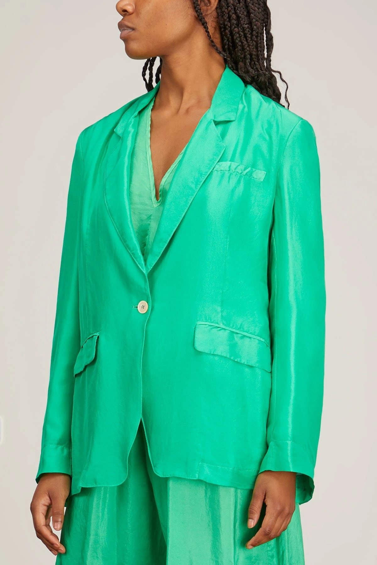 FORTE_FORTE Habotai Silk Jacket In Emerald - Image 3