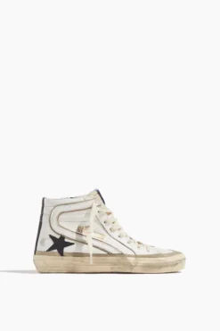 Golden Goose Slide Leather Sneaker In White/Yellow/Black/Taupe
