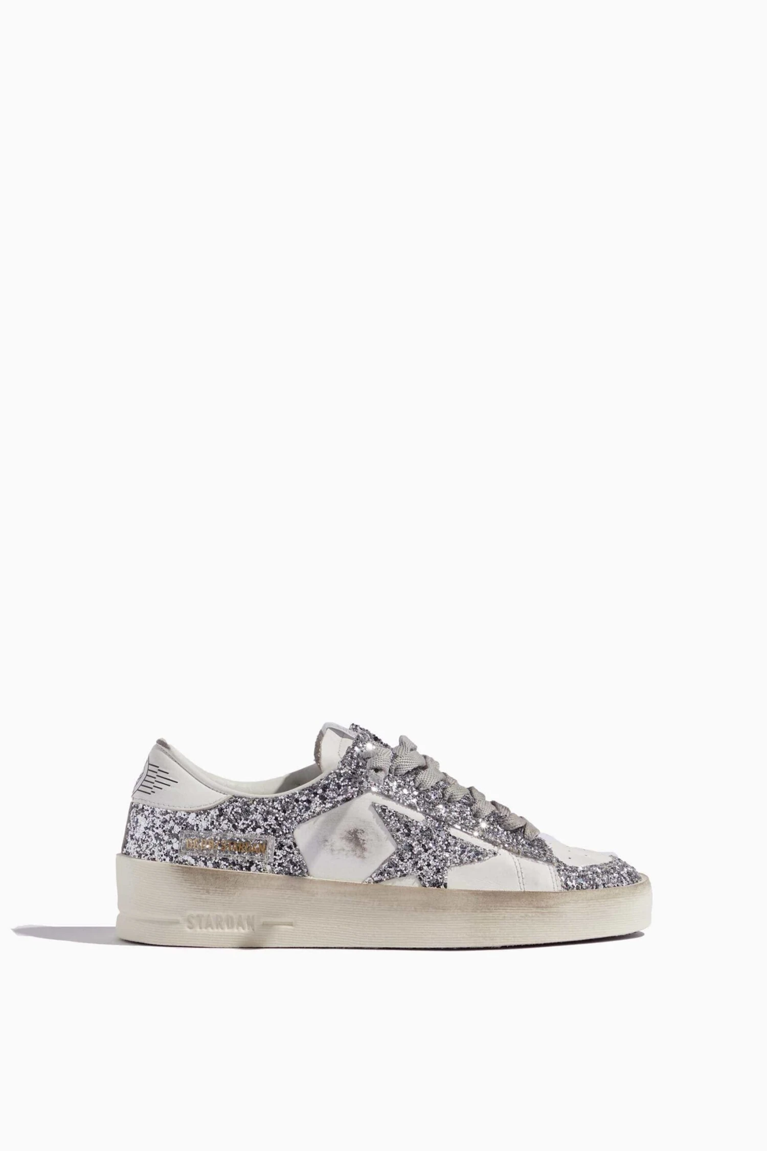 Golden Goose Stardan Sneaker In White/Silver Glitter