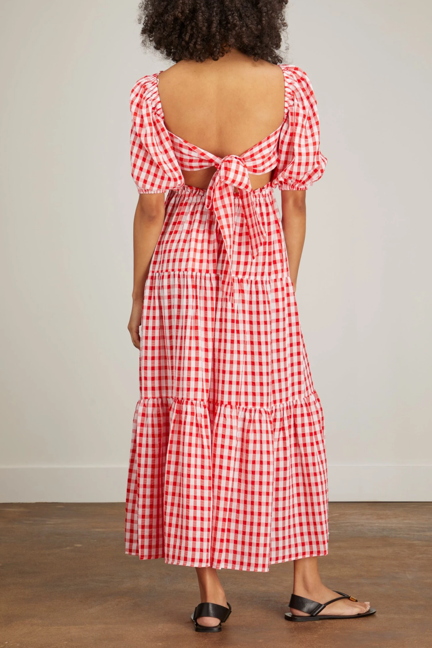 Gianna Tie Back Maxi Dress In Red Gingham - Image 4