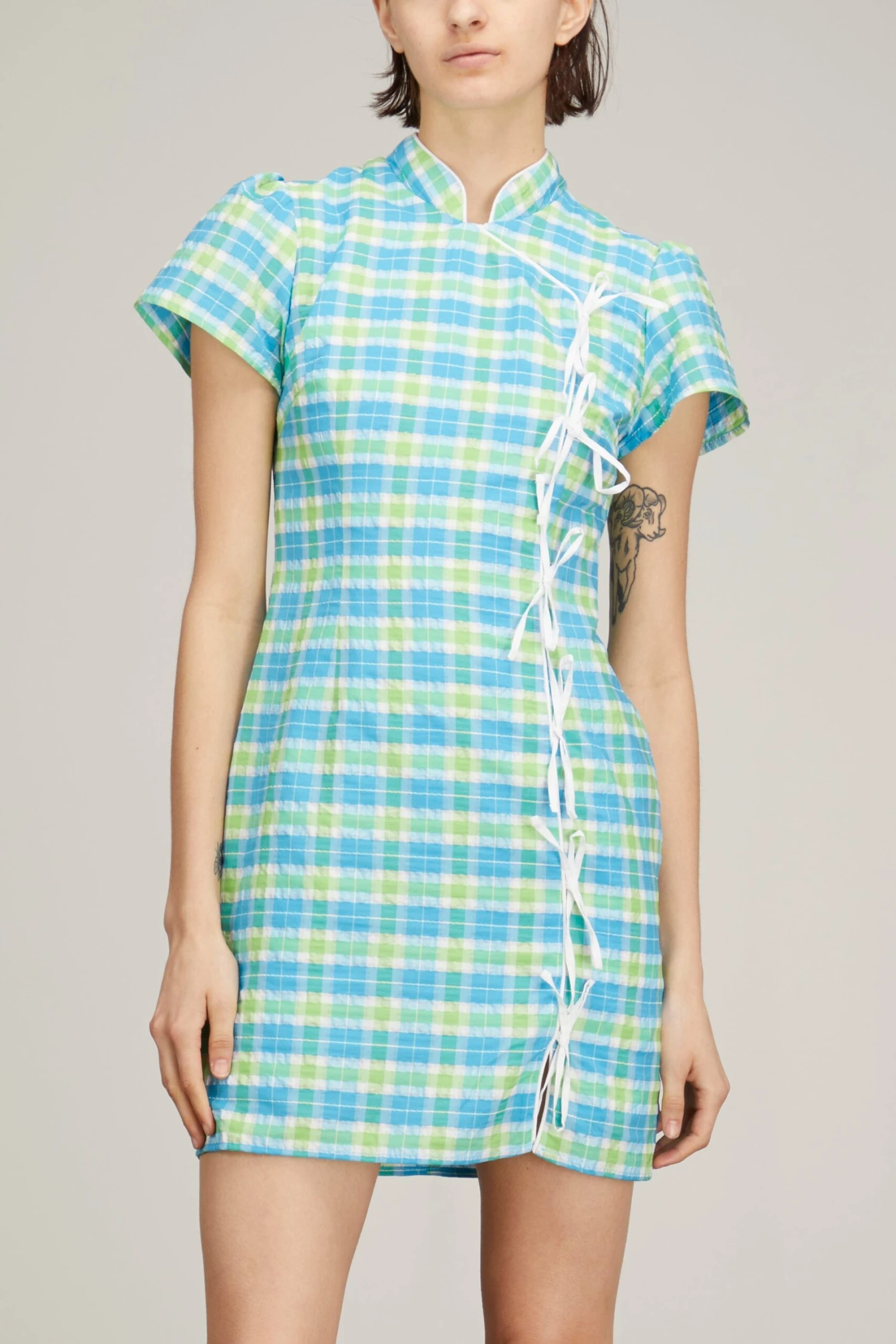 Harlow Seersucker Mini Dress In Blue Check - Image 3