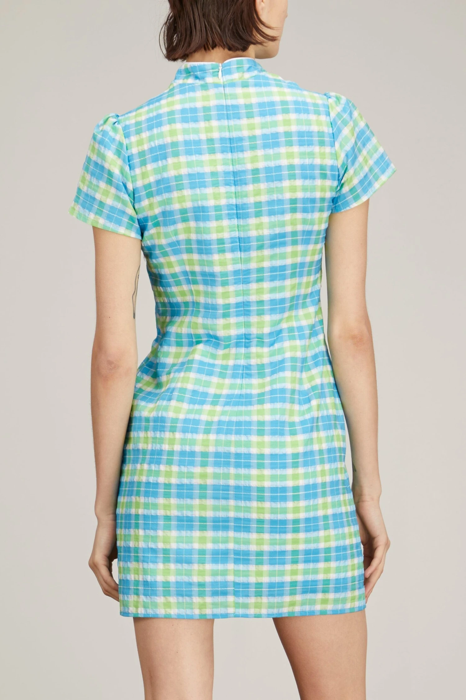 Harlow Seersucker Mini Dress In Blue Check - Image 4
