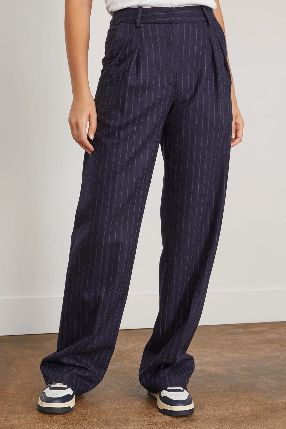 Amoya Wide Leg Pant In Navy Stripes - Image 3