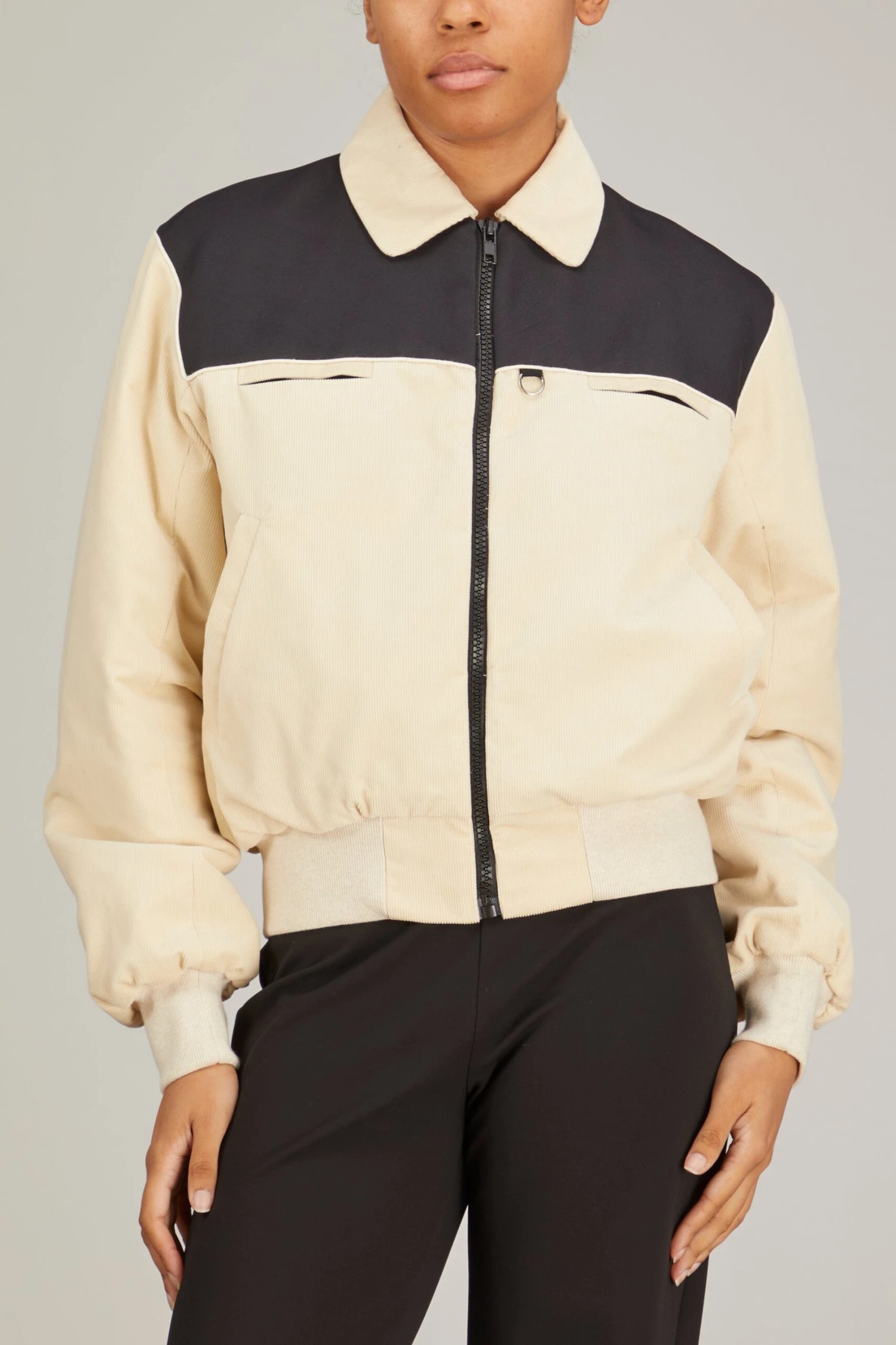 Nylon And Velvet Bomber In Black/Cream - Image 3