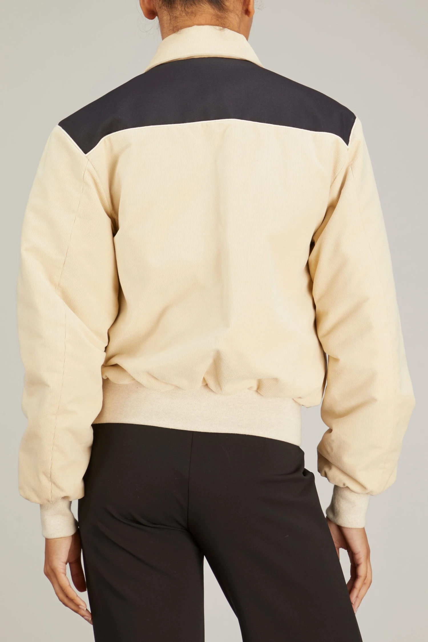Nylon And Velvet Bomber In Black/Cream - Image 4