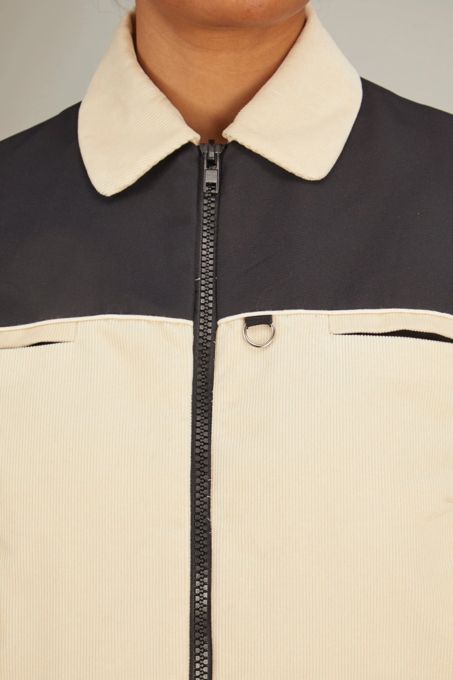 Nylon And Velvet Bomber In Black/Cream - Image 5