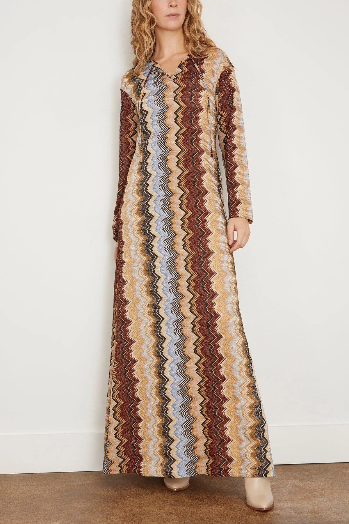 Missoni Kaftan Dress In Multi Zigzag On Brown Base - Image 3