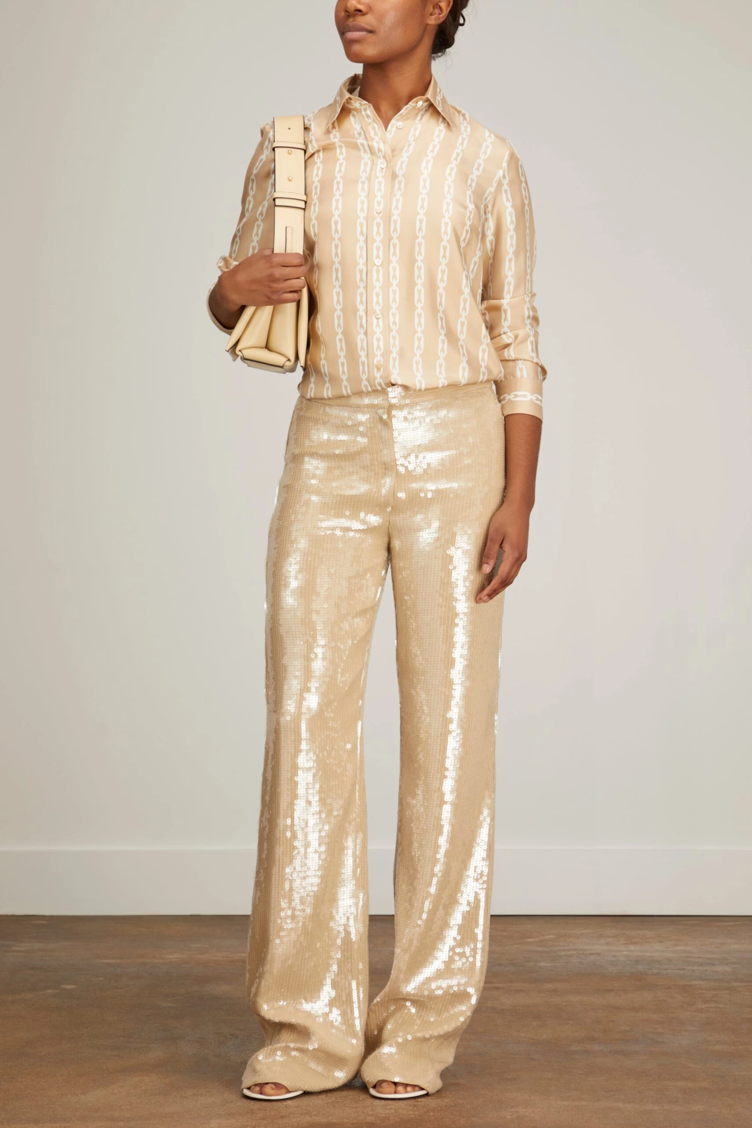 NILI LOTAN Lou Shirt In Chain Link Khaki/Ivory - Image 2