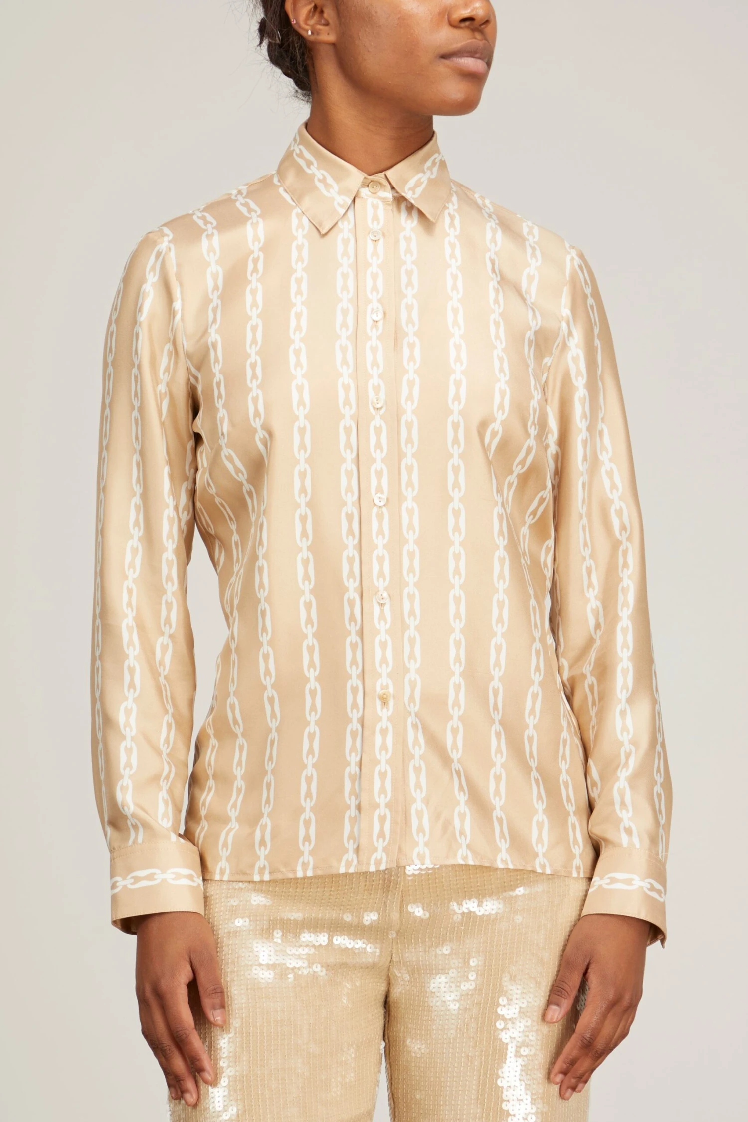 NILI LOTAN Lou Shirt In Chain Link Khaki/Ivory - Image 3