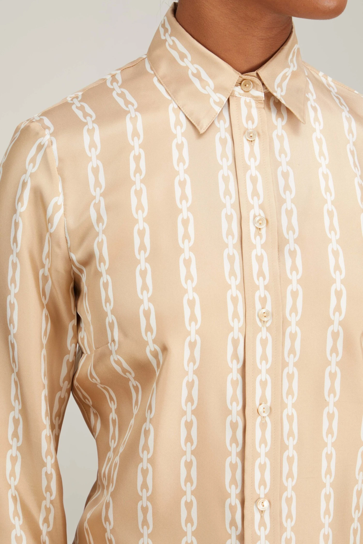 NILI LOTAN Lou Shirt In Chain Link Khaki/Ivory - Image 5