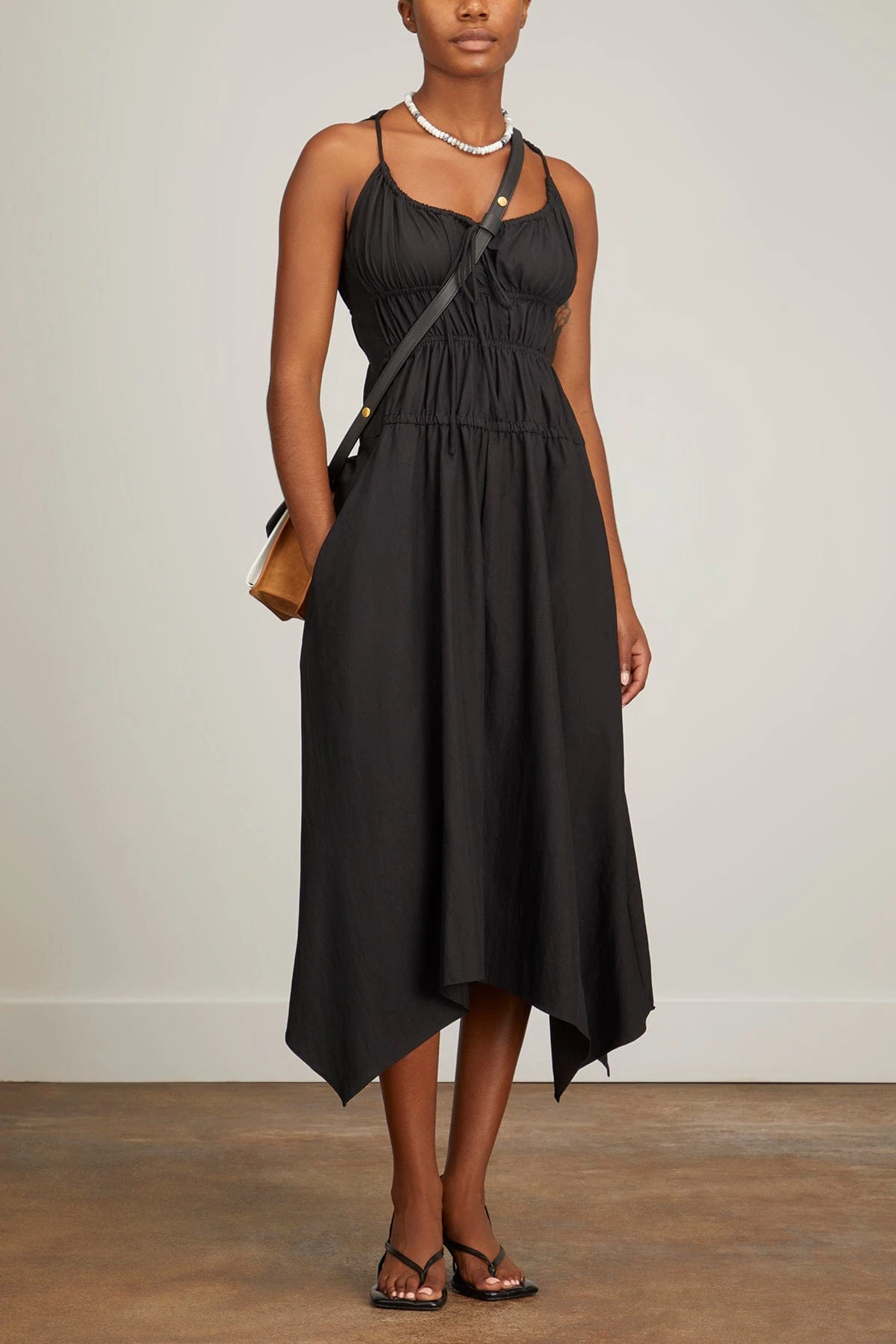 Drapey Suiting Ruched Dress In Black - Image 2