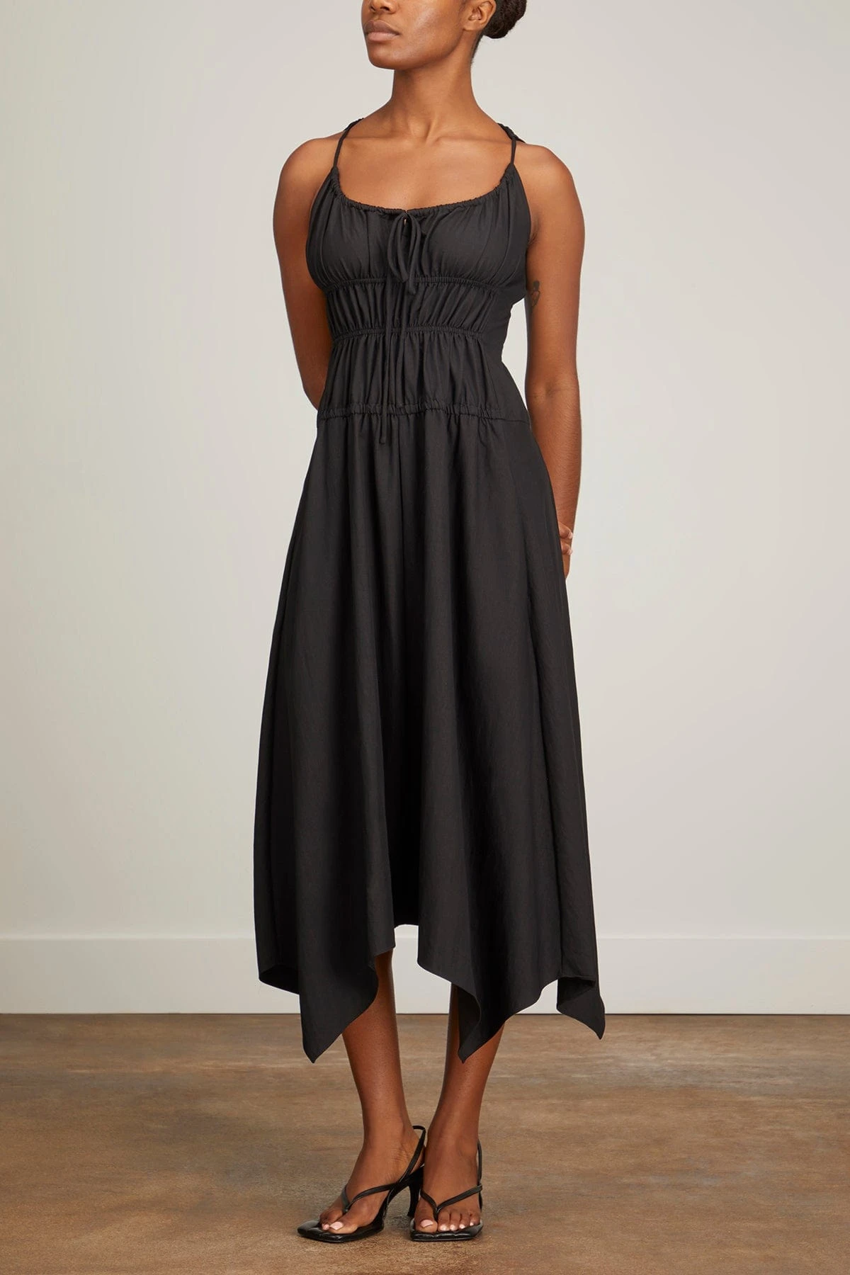 Drapey Suiting Ruched Dress In Black - Image 3