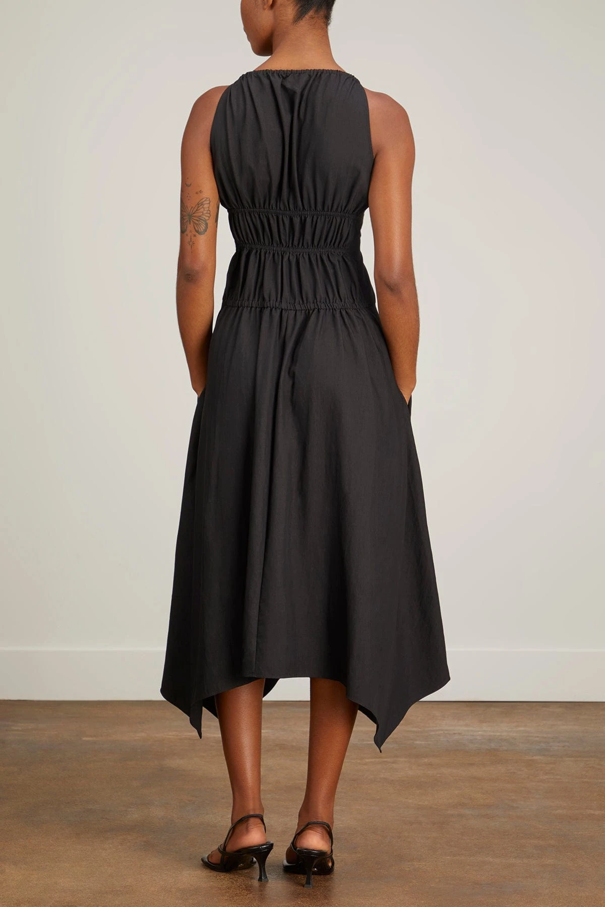 Drapey Suiting Ruched Dress In Black - Image 4