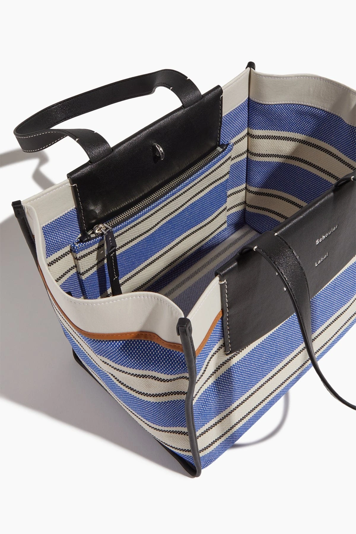 Large Morris Stripe Canvas Tote In Black/White/Cobalt - Image 4