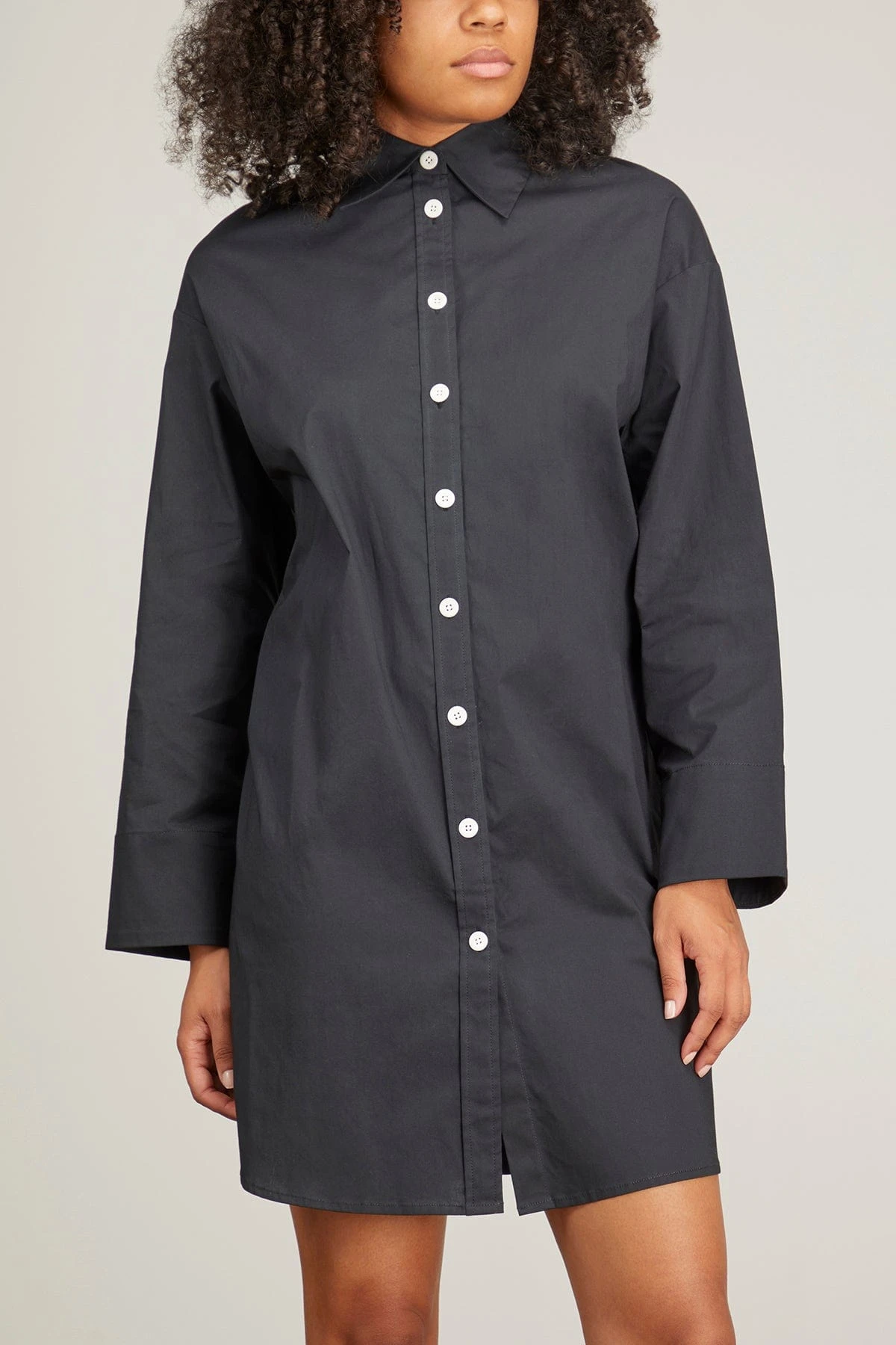 Soft Poplin Button Down Dress In Black - Image 3