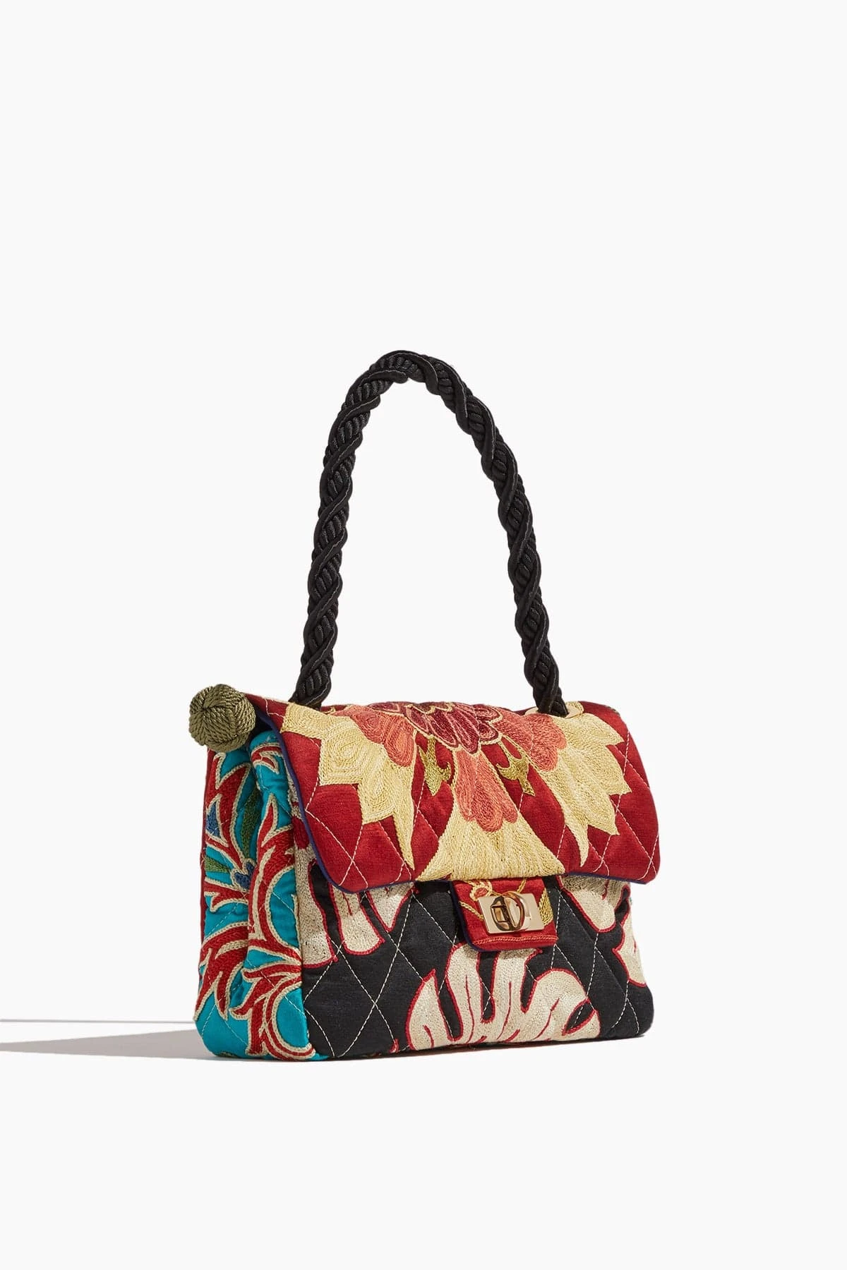 One Of A Kind Bonbon Embroidery Bag In Black Strap/Burgundy Flap - Image 3