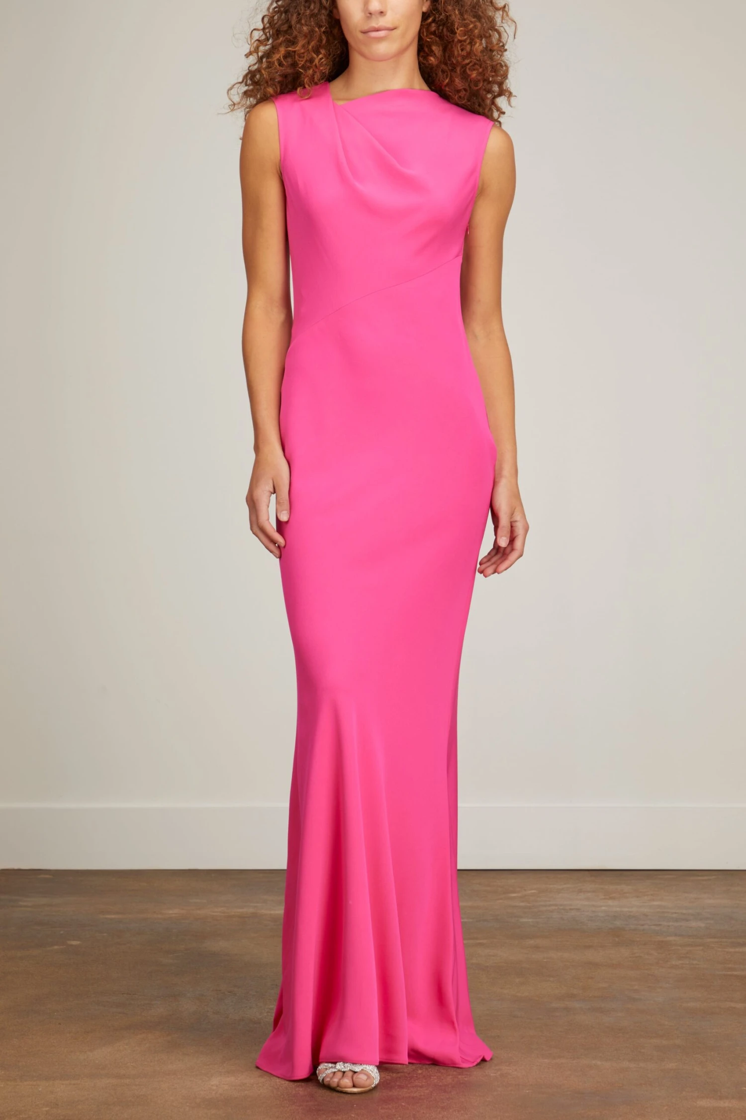Stretch Cady Maxi Dress In Pink - Image 3