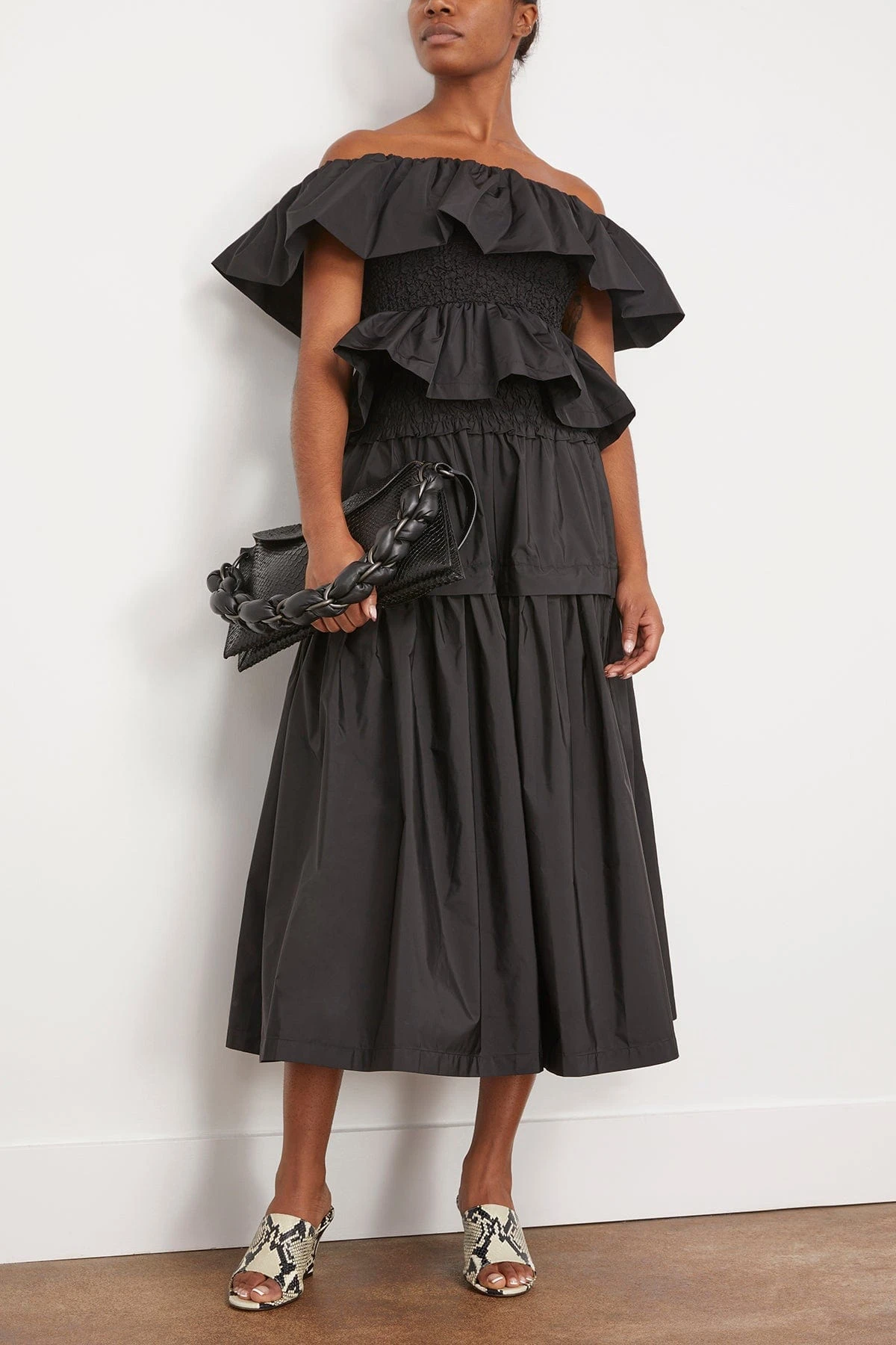 SEA Diana Taffeta Smocked Midi Skirt In Black - Image 2