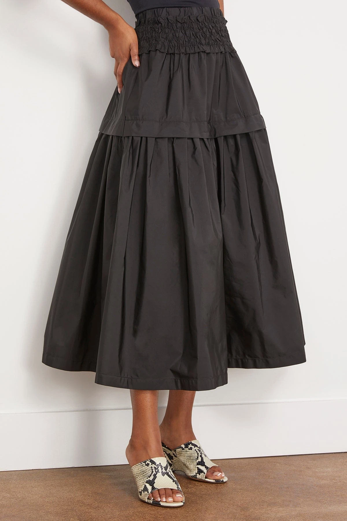 SEA Diana Taffeta Smocked Midi Skirt In Black - Image 3