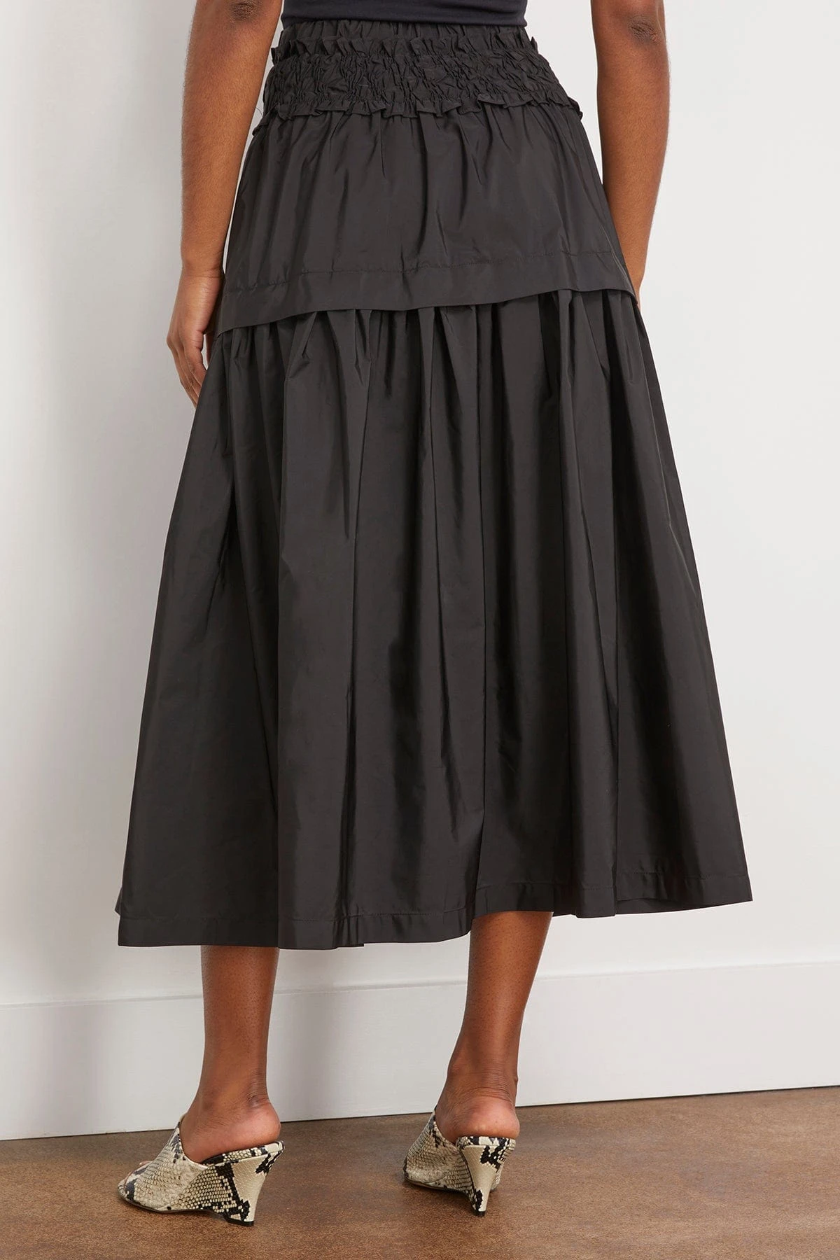 SEA Diana Taffeta Smocked Midi Skirt In Black - Image 4